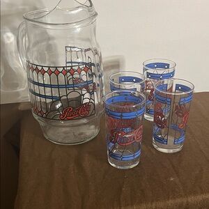 Vintage Pepsi cola pitcher and glasses 70’s